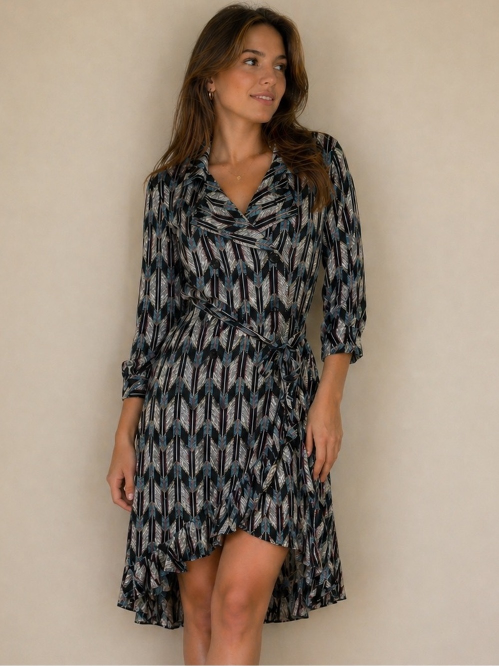 POL Geometric  High-Low Dress in Black and Blue